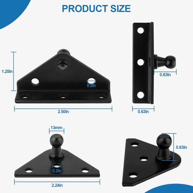 Ojtrtdr 10mm Ball Stud Bracket, Gas strut mounting Brackets,Ball Stud Mounting Brackets for Lift Supports Shocks Spring Prop, Gas strut Mount, Lifting Bracket, Set of 4, Black - Image 2
